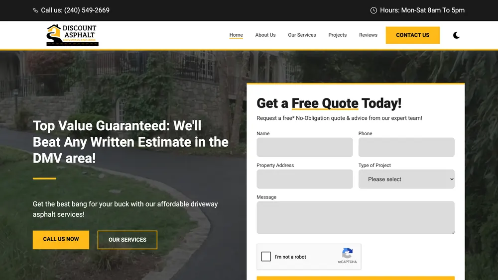 Discount Asphalt Driveways, a recent JavaDog client website